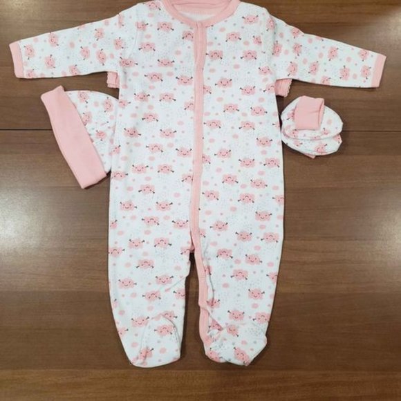 New Duck Duck Goose Girls 5-Piece Bring Home Baby Layette Pink & White Clouds - Picture 3 of 5